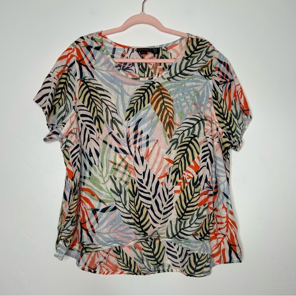 Tahari Tops - Tahari 100% Linen Tropical Leaf Print Women's Top Size 2X